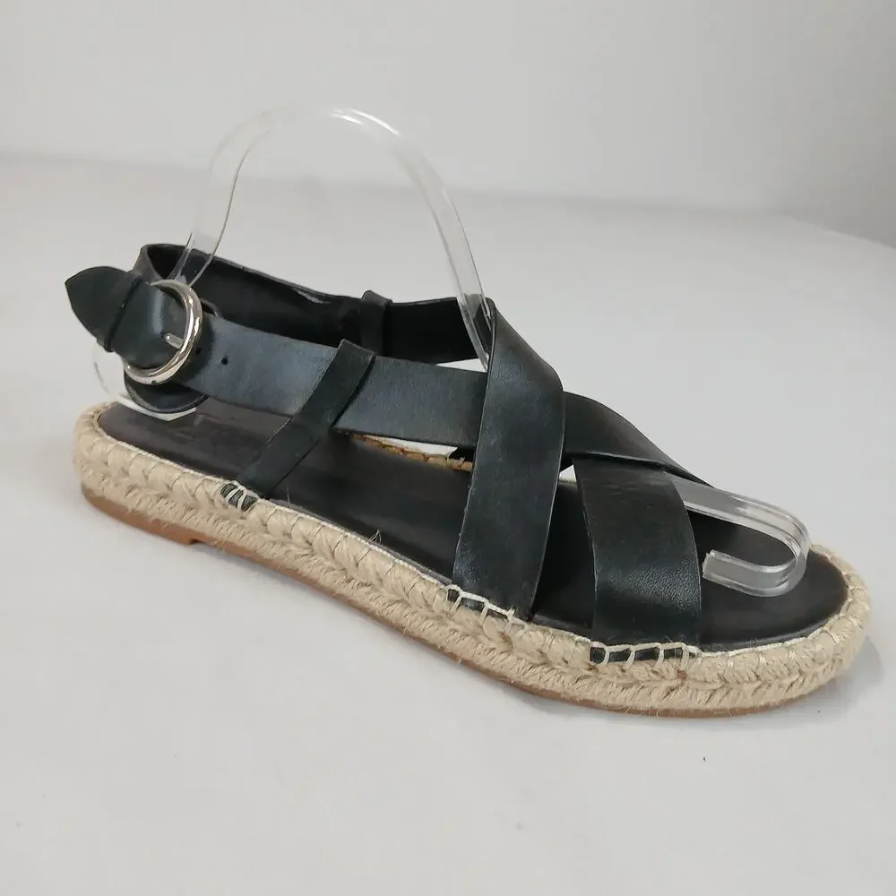 Marc Fisher Tallia Sandals Womens 8.5 Black Leather Espadrille Flats